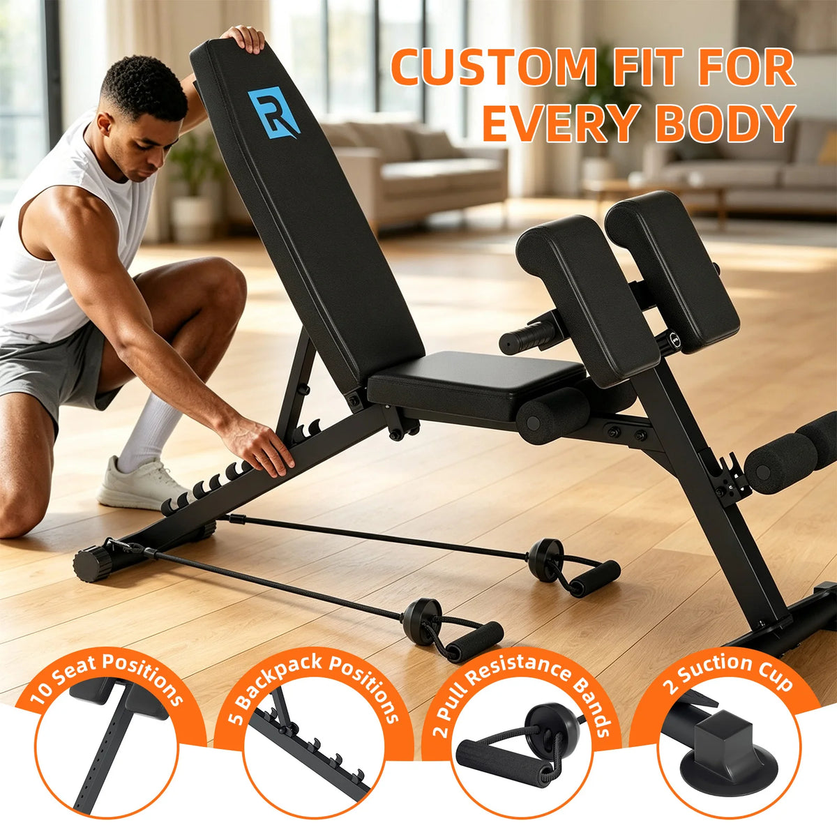 Multifunctional 6-Gear Angle Adjustable Workout Roman Chair, Heavy-Duty Triangle Support Fitness Bench with Pull Rodes for Hyperextension Sit-Up Leg C Full Body Exercise