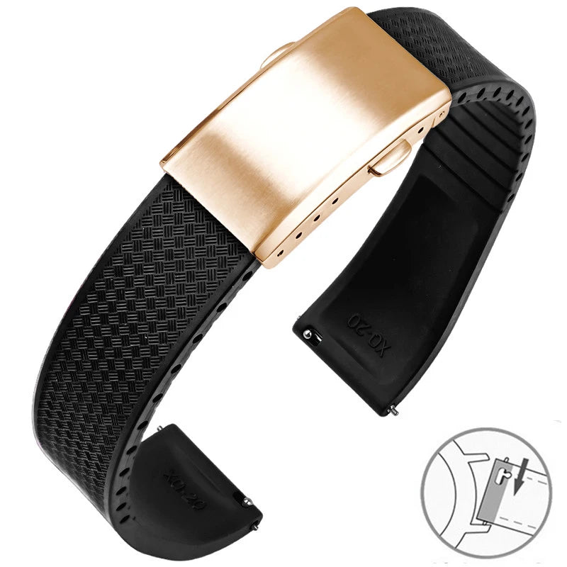 FKM Fluoro Rubber Watch Band With Quick Release Folding Buckle