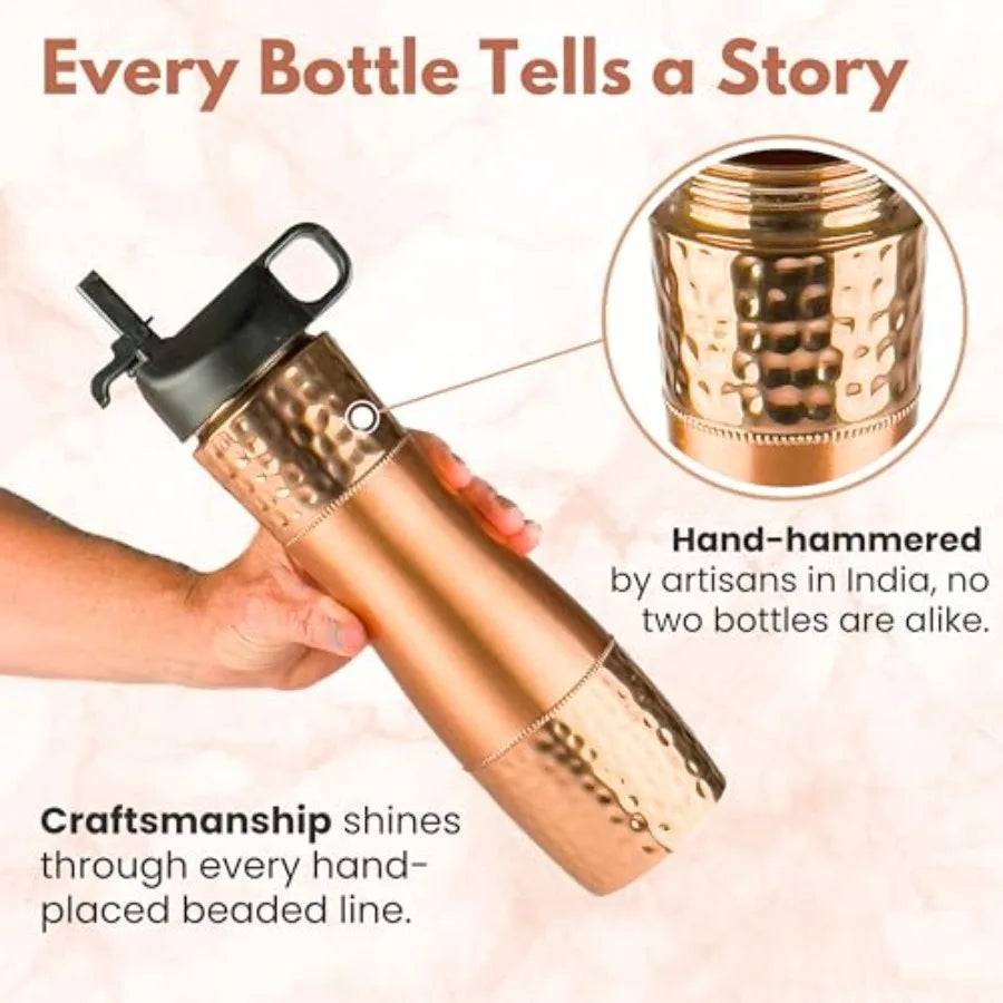 Copper Water Bottle With Straw And Sports Lid For Drinking Water