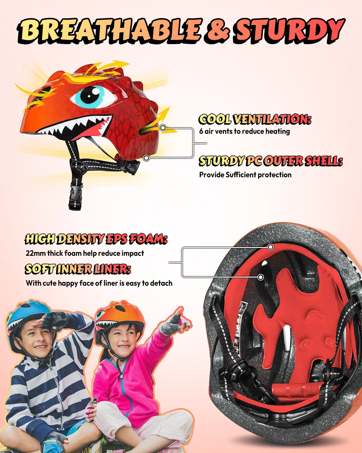 Victgoal Kids Bike Helmet Protective Gear Set With Pads And Bell