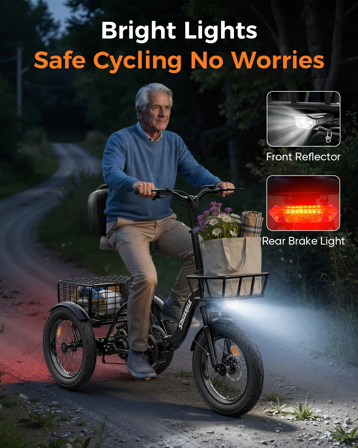 Adult Folding Electric Tricycle With 1200W Motor And Fat Tires