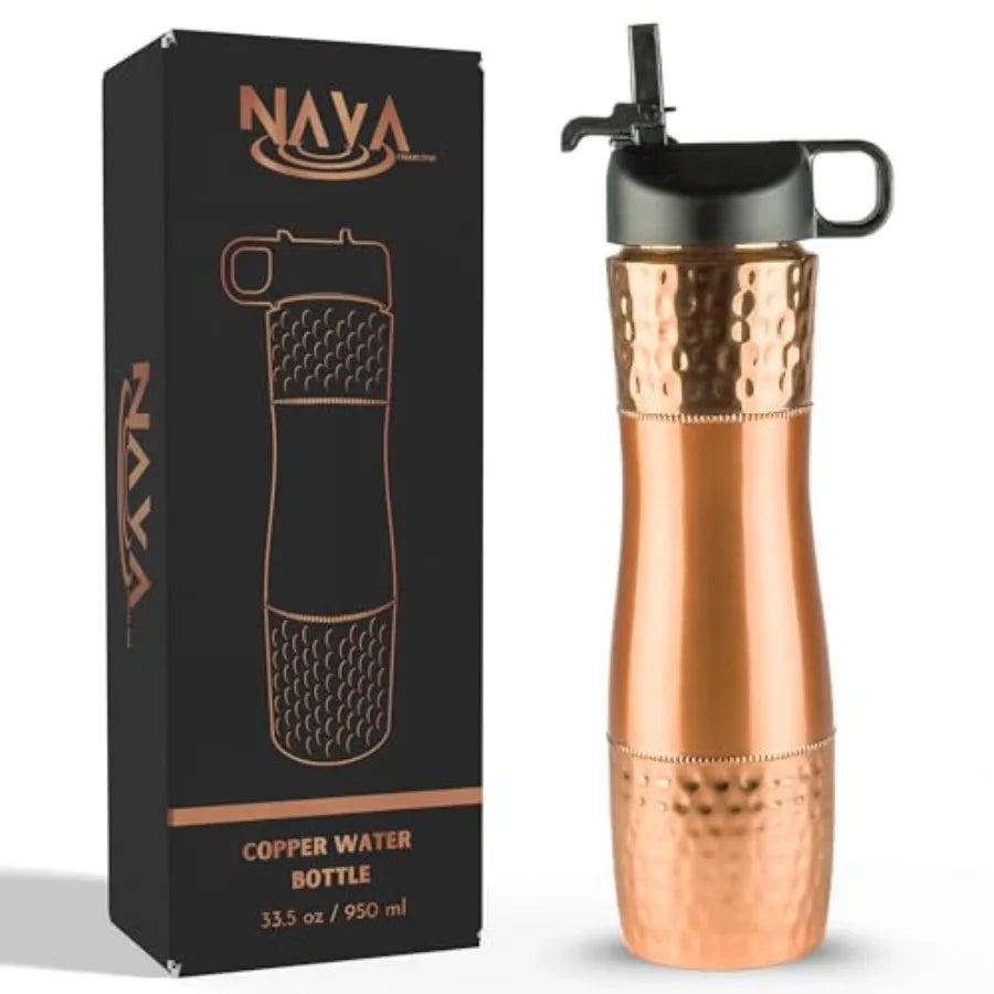 Copper Water Bottle With Straw And Sports Lid For Drinking Water