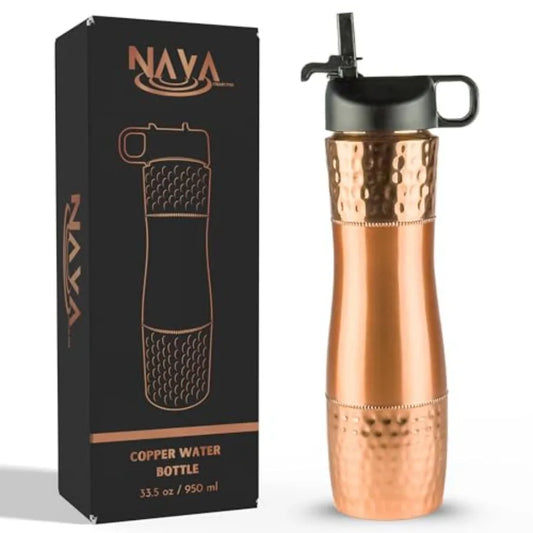 Copper Water Bottle With Straw And Sports Lid For Drinking Water