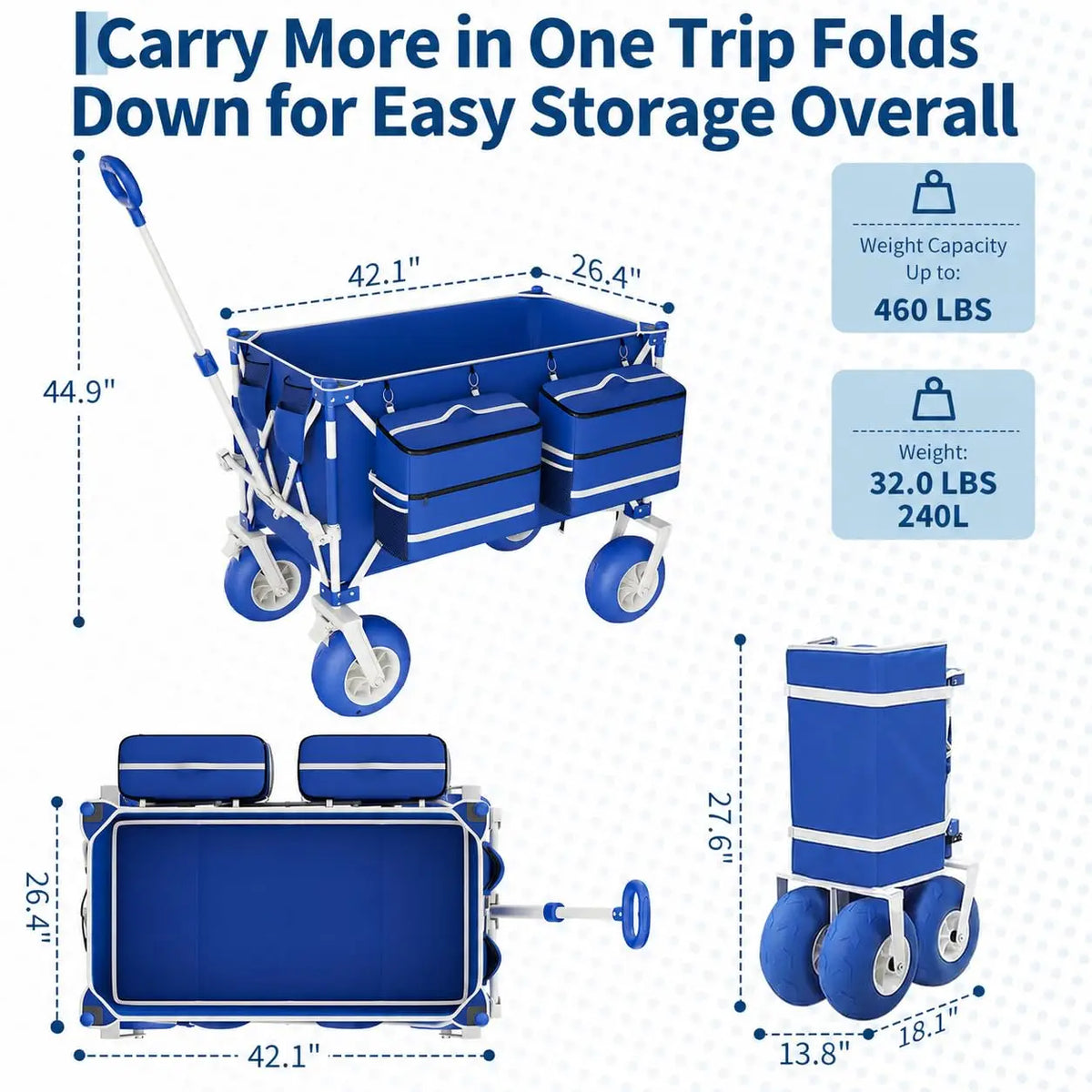 Heavy Duty Folding Beach Cart With Large All Terrain Wheels