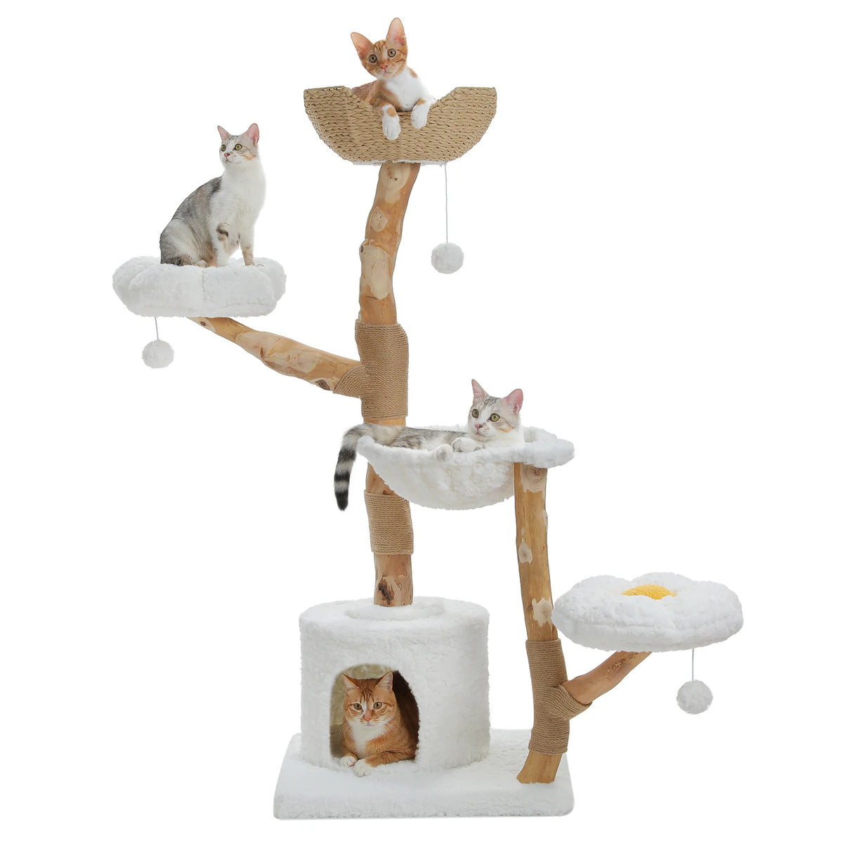Large Cat Tree Tower with Sisal Scratching Post Wicker Basket Bed Flower Cat Condo Indoor Modern Cat Furniture Cat Accessories