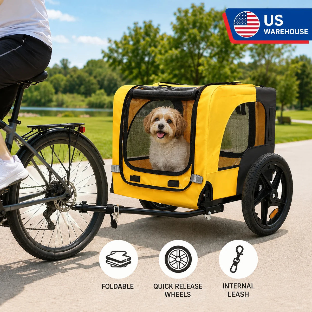 Foldable Dog Bike Trailer With Air Filled Wheels And Canopy