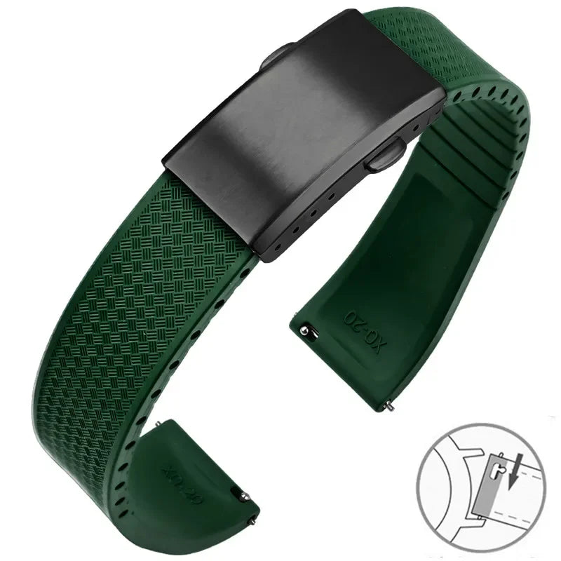 FKM Fluoro Rubber Watch Band With Quick Release Folding Buckle