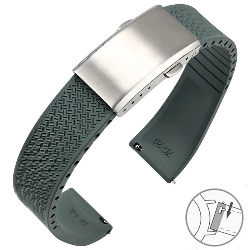 FKM Fluoro Rubber Watch Band With Quick Release Folding Buckle