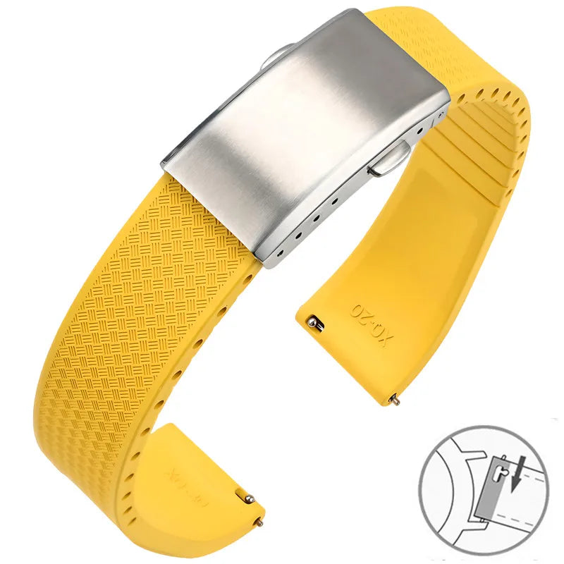 FKM Fluoro Rubber Watch Band With Quick Release Folding Buckle