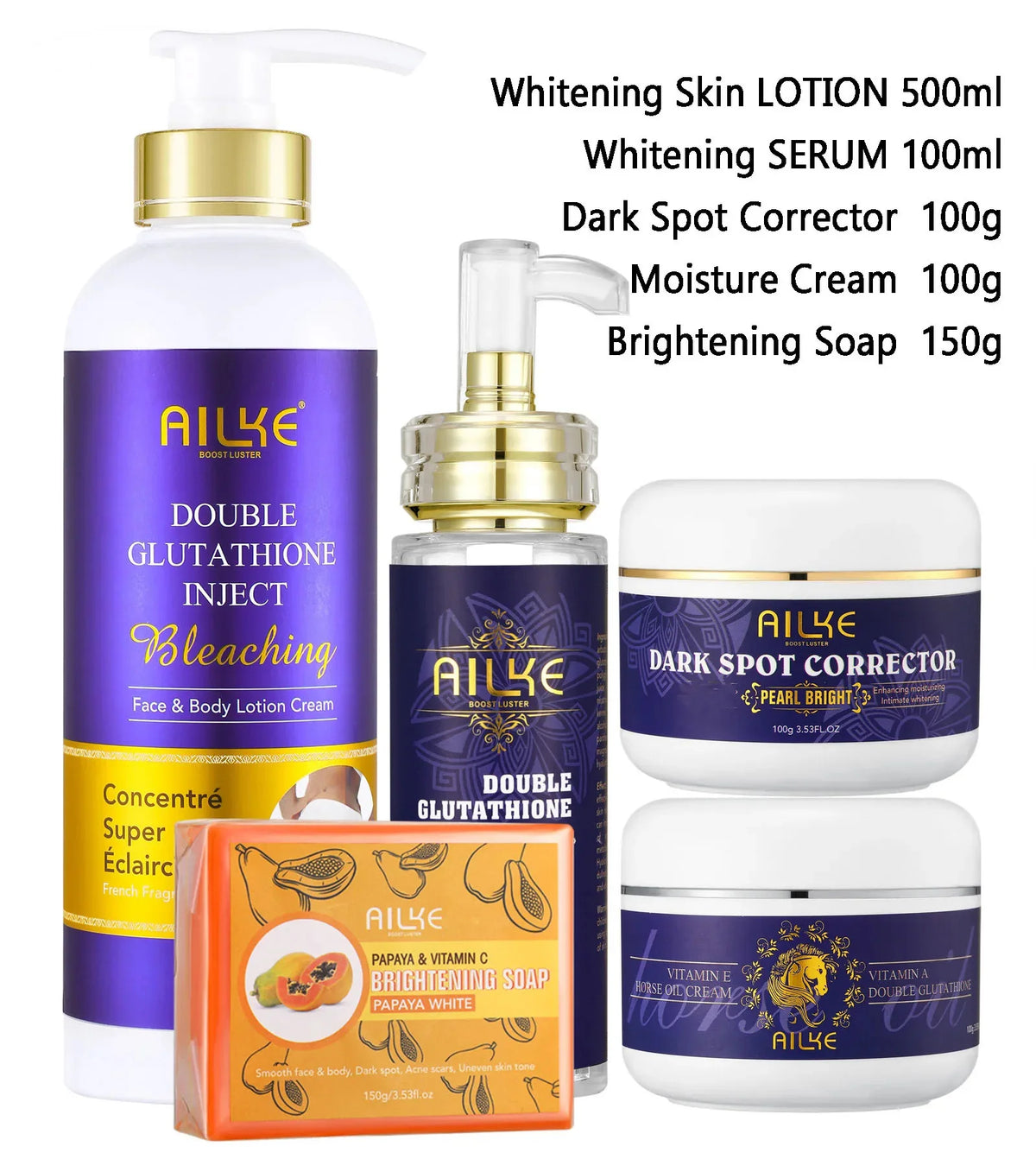 AILKE Glutathione Whitening Skin Care Set For Radiant Hydrated Skin