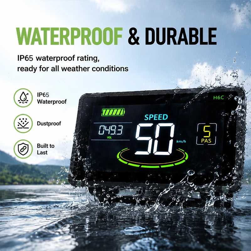 H6C-5PIN Electric Bike LCD Display Meter 24V 36V 48V 60V Control Panel with Waterproof Plug