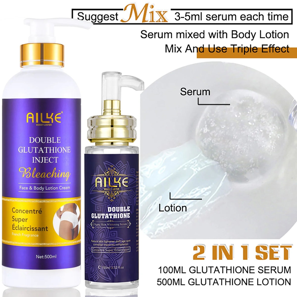 AILKE Glutathione Whitening Skin Care Set For Radiant Hydrated Skin
