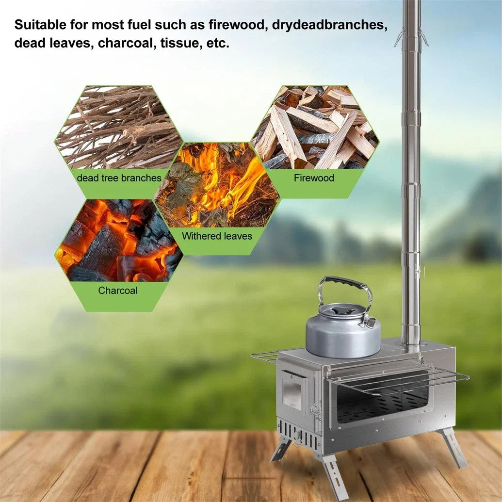 Portable Stainless Steel Wood Burning Tent Stove With Chimney
