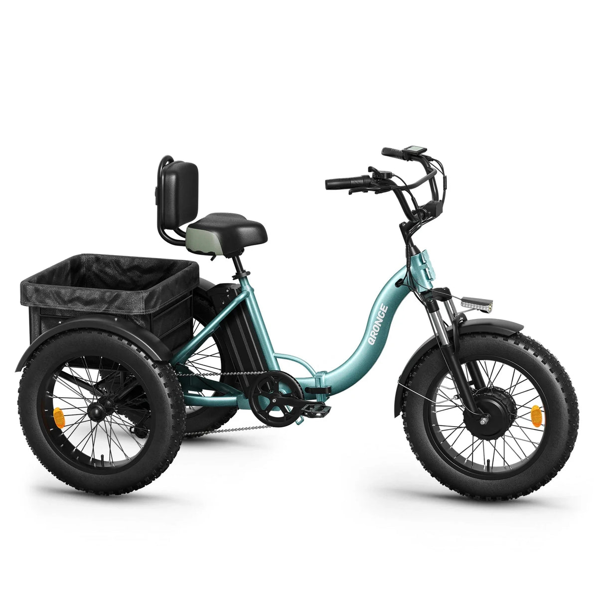 QRONGE Lava Electric Tricycle for Adults 1200W Peak 36V 20AH Battery Ebike 75 Miles Range Max 20MPH 20"*4" Fat Tire Folding E-Trike with Large Basket