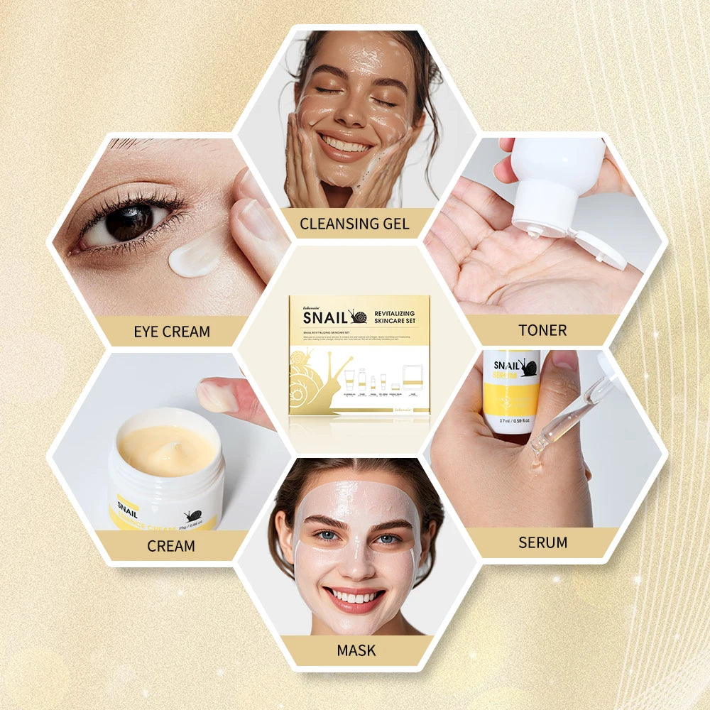 Revitalizing Snail Skincare Set Cleanser Serum Face Cream Mask Moisturizing Skin Barrier Repair Brightening Hydrating Facial Kit