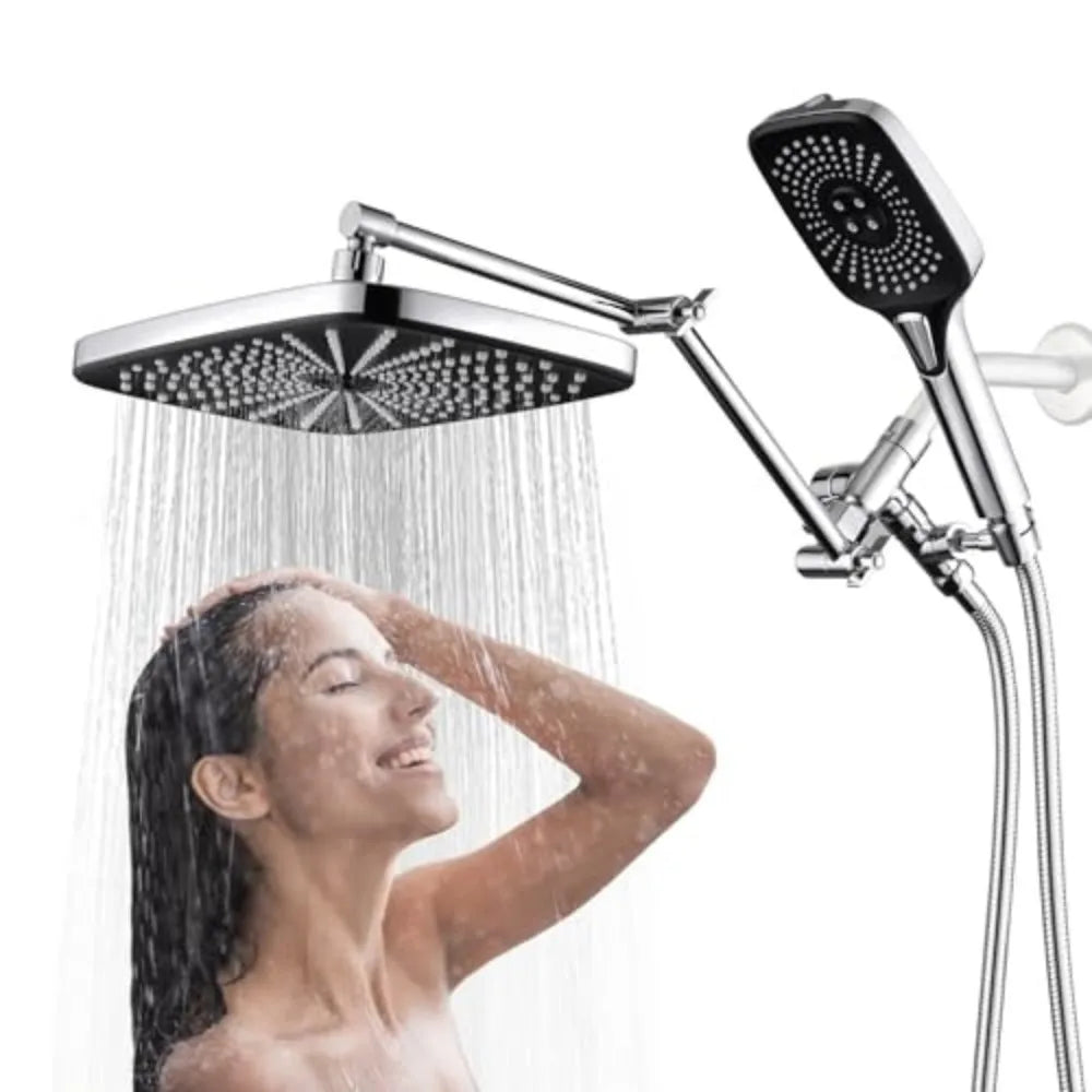 Showerhead and Handheld Shower Combo, 4 Mode 12-Inch Wall Mount Shower Set, Water Efficient with Easy Installation