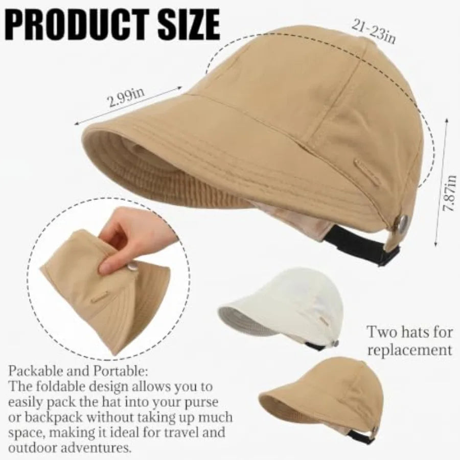 Cuffbow 2 Pack Women Sun Hat UV Protection Hiking Fishing Hats Wide Brim Hat Adjustable Ponytail Packable Cap for Outdoor