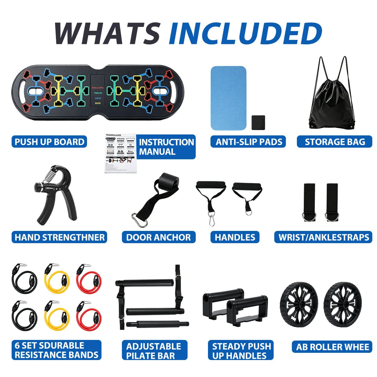 Portable Home Gym Kit With Pushup Board And Resistance Bands