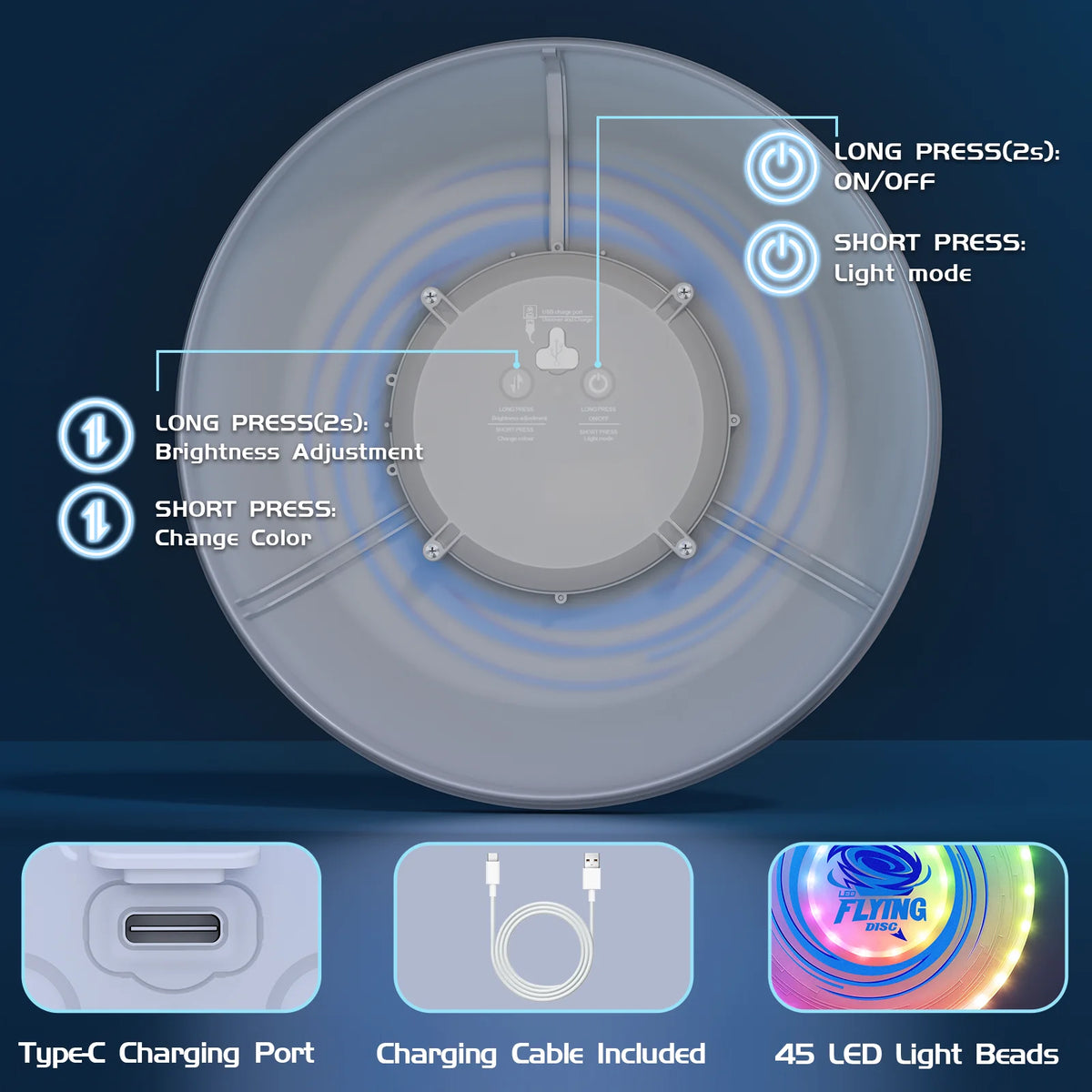 Rechargeable LED Flying Disc With 14 Lighting Modes