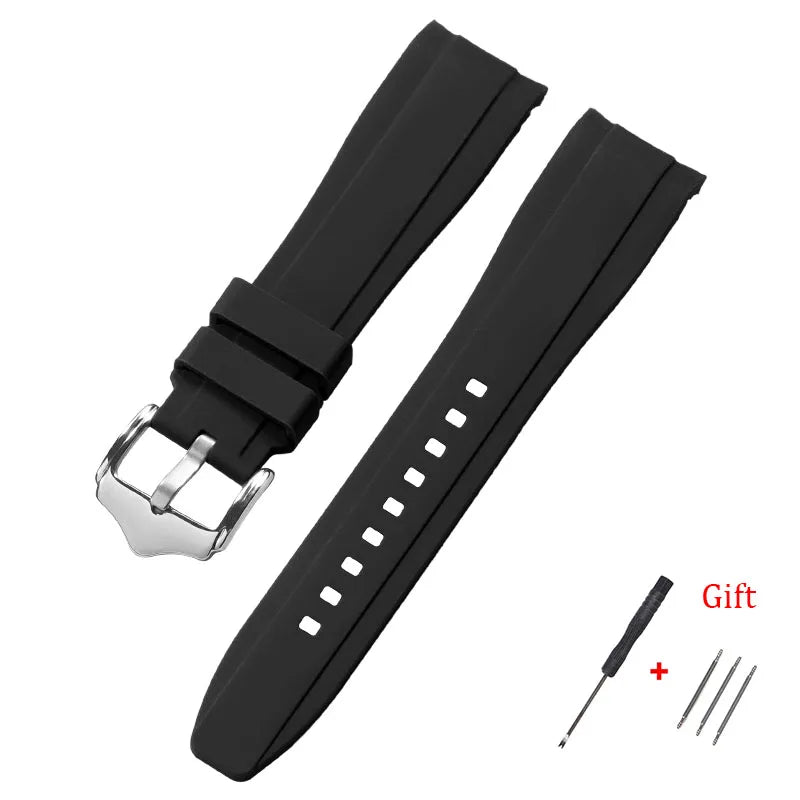 Curved End Silicone Watch Band Waterproof Replacement Wrist Strap