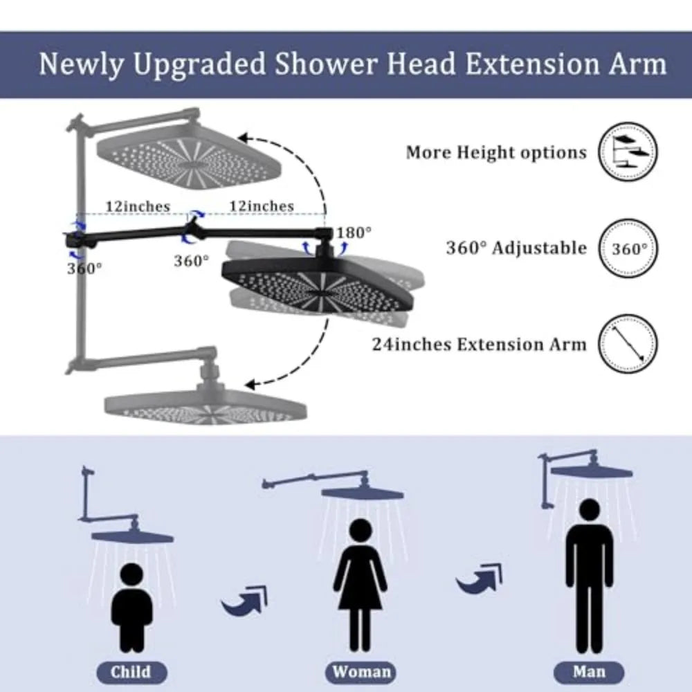 Showerhead and Handheld Shower Combo, 4 Mode 12-Inch Wall Mount Shower Set, Water Efficient with Easy Installation