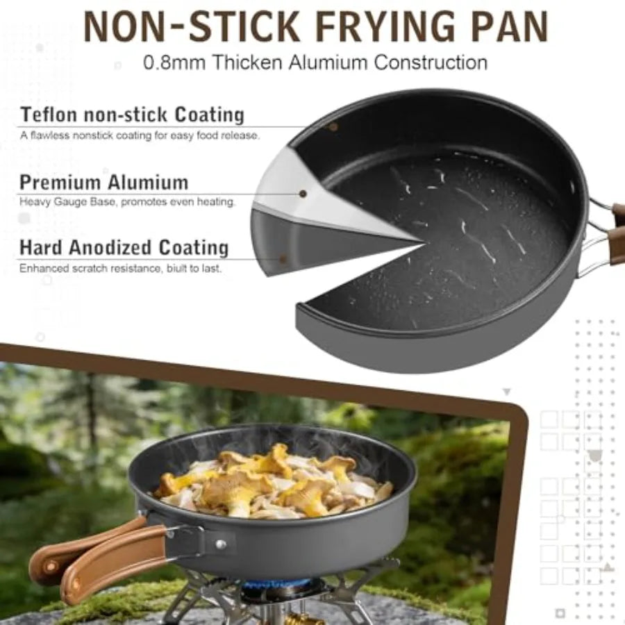 Stainless Steel Camping Cookware Mess Kit For Outdoor Backpacking