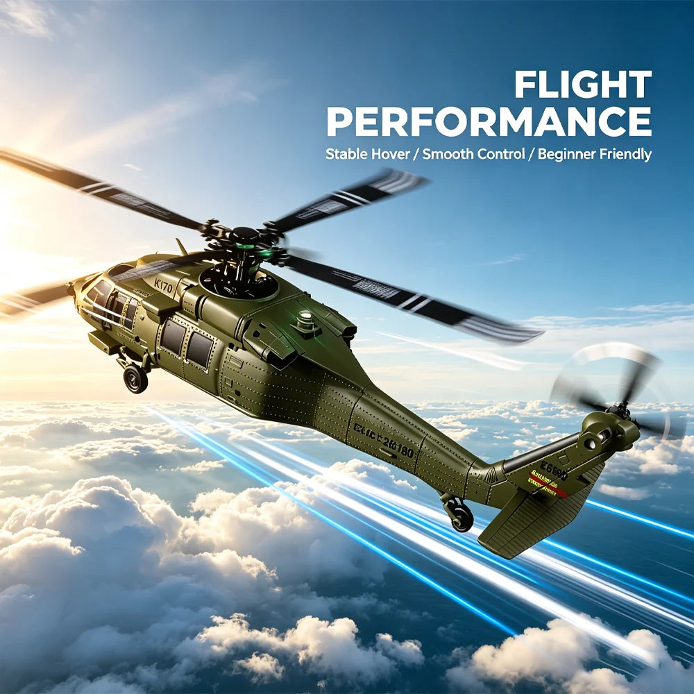 UH-60L Brushless RC Helicopter 4 Channels Remote Control Helicopters with Gyroscope and LED Light Durable Airplane Toy Wltoys K170