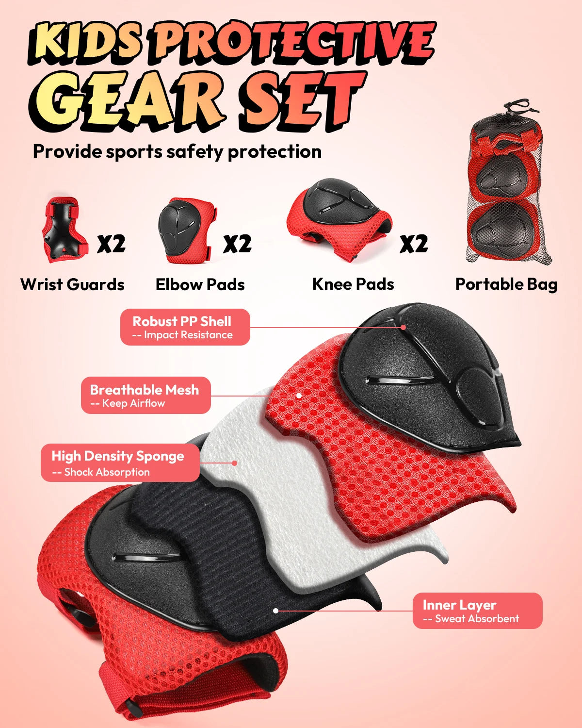 Victgoal Kids Bike Helmet Protective Gear Set With Pads And Bell