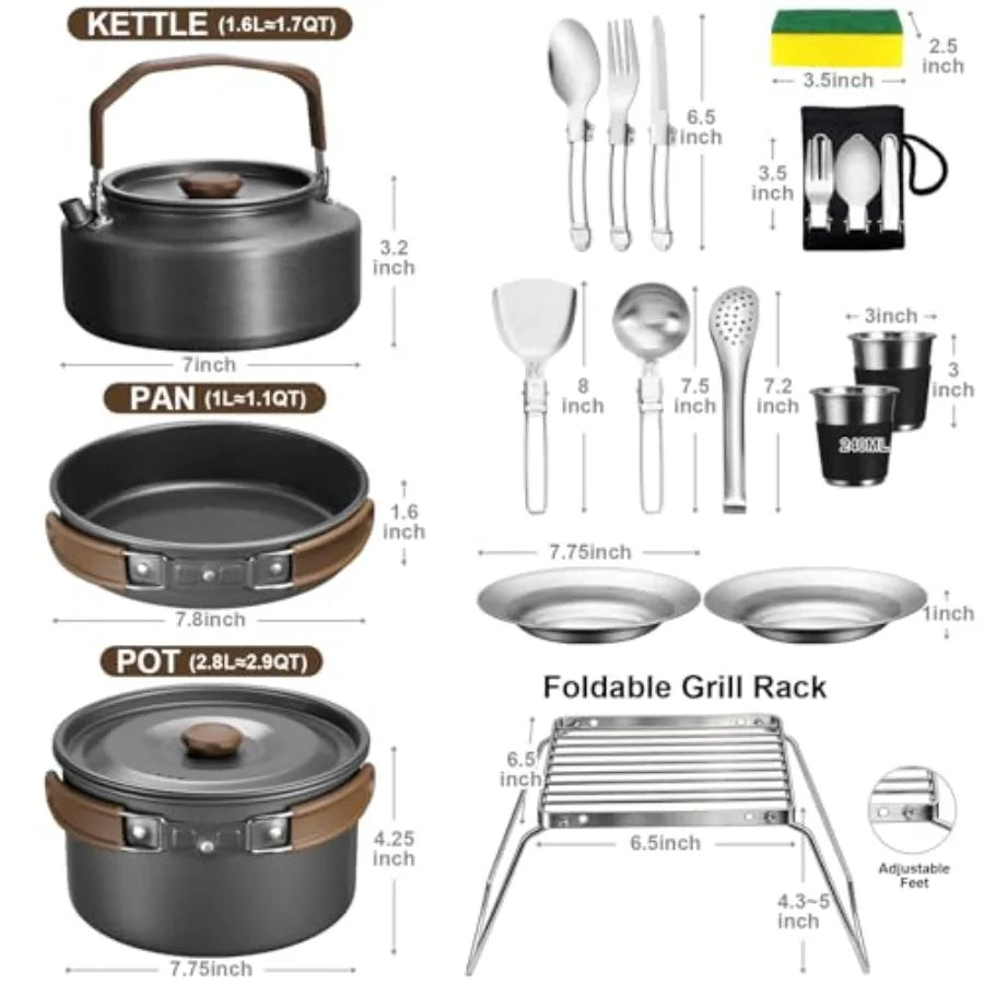Stainless Steel Camping Cookware Mess Kit For Outdoor Backpacking