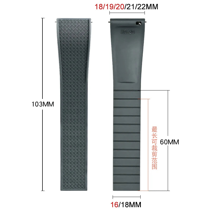 FKM Fluoro Rubber Watch Band With Quick Release Folding Buckle