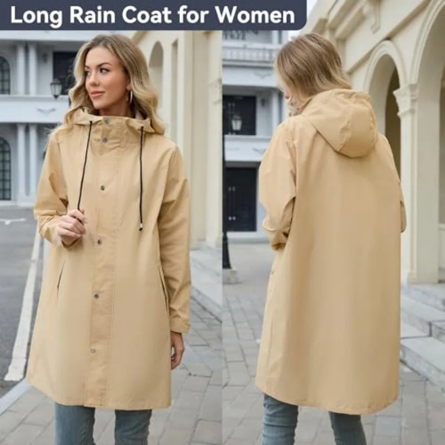 Women Packable Waterproof Rain Jacket With Attached Hood