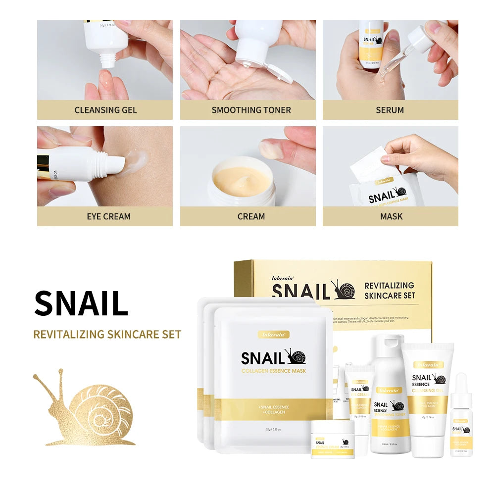 Revitalizing Snail Skincare Set Cleanser Serum Face Cream Mask Moisturizing Skin Barrier Repair Brightening Hydrating Facial Kit