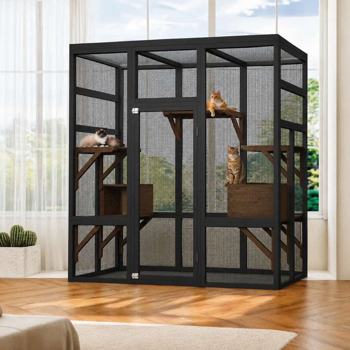 HiMiss Outdoor Wooden Cat Enclosure With Waterproof Roof