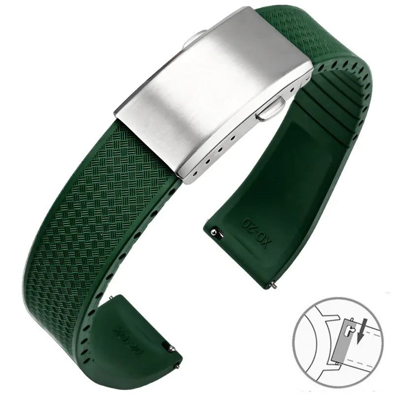 FKM Fluoro Rubber Watch Band With Quick Release Folding Buckle