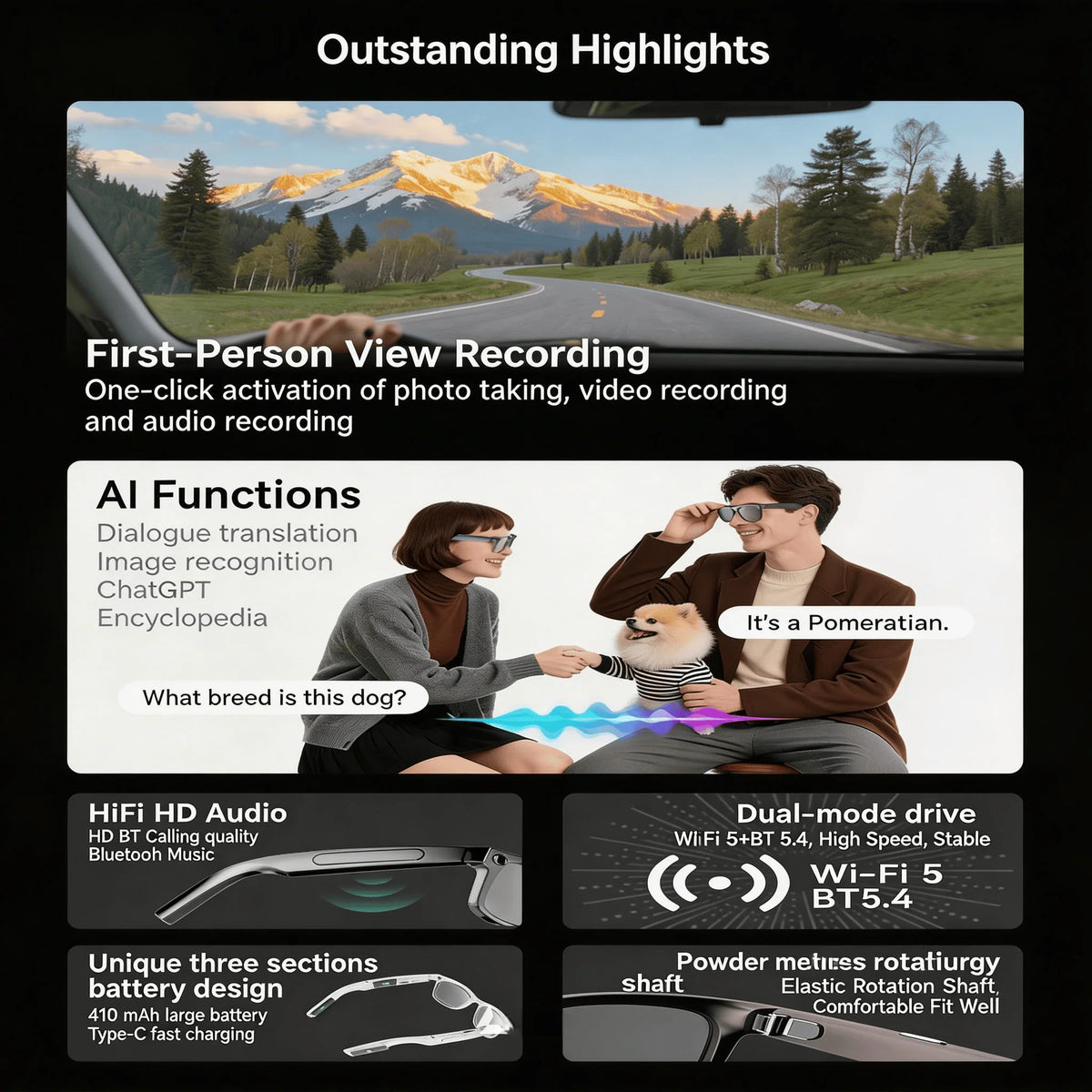 WO 4K Camera Glasses With AI Translation And Open Ear Audio