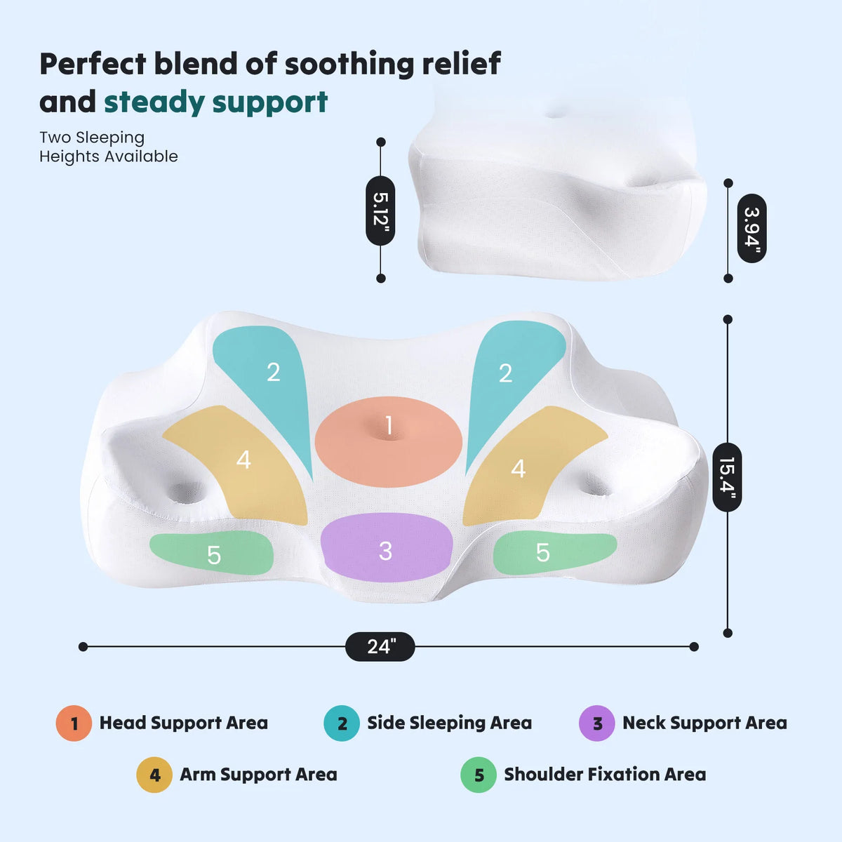 MCQ Ergonomic Cervical Neck Pillow for Side Sleeper Memory Foam With Cooling Breathable Cover Comfort for Contour Support for Bed Sleeping Removable Washable Cover Design For Home Bedroom