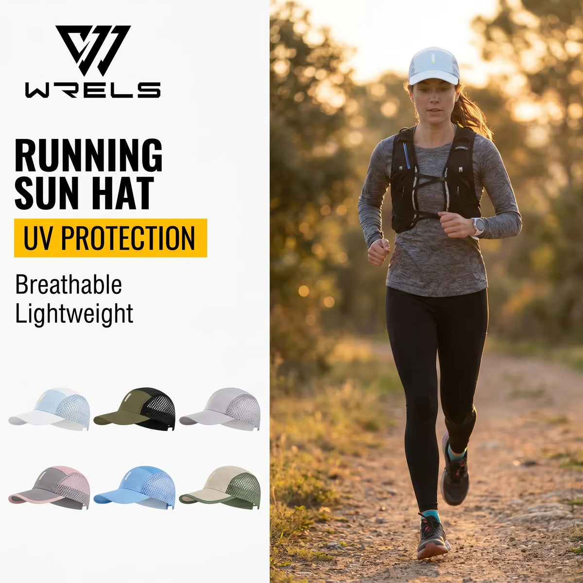 WRELS Lightweight Breathable Running Sun Hat With Mesh Sweatband