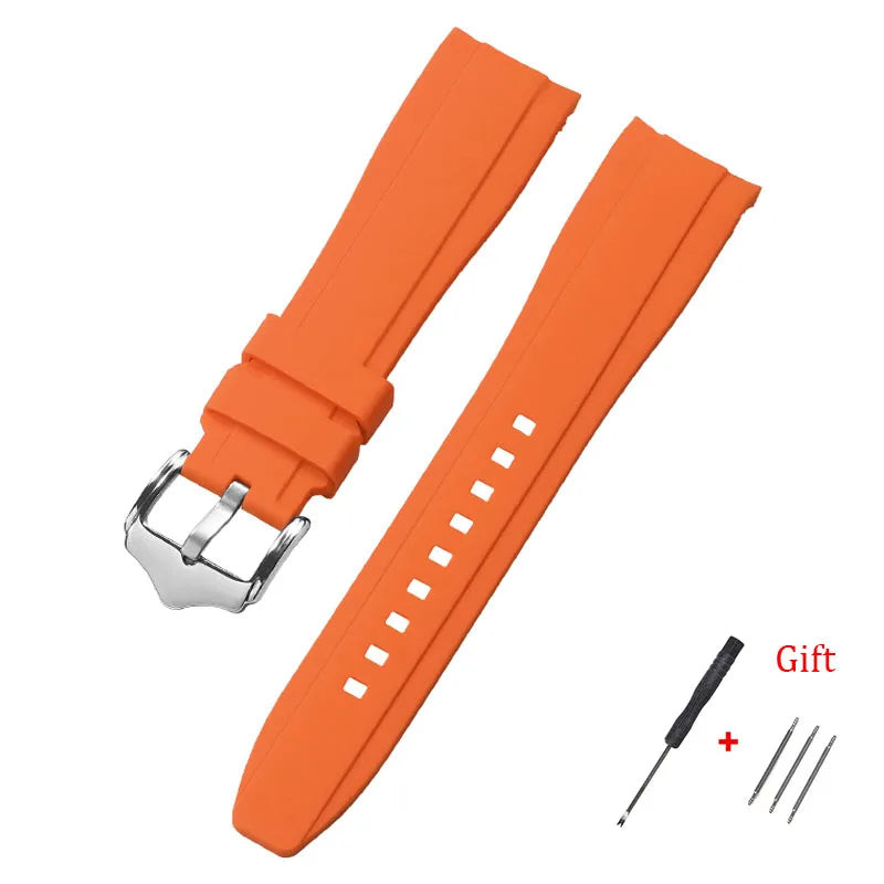 Curved End Silicone Watch Band Waterproof Replacement Wrist Strap