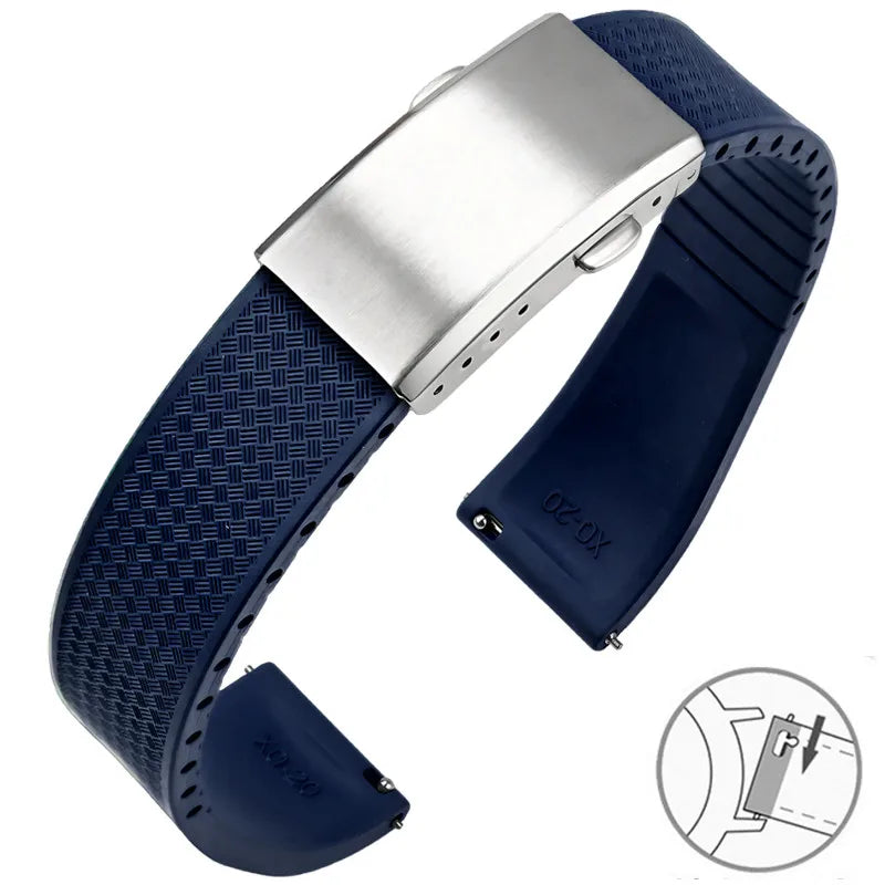 FKM Fluoro Rubber Watch Band With Quick Release Folding Buckle