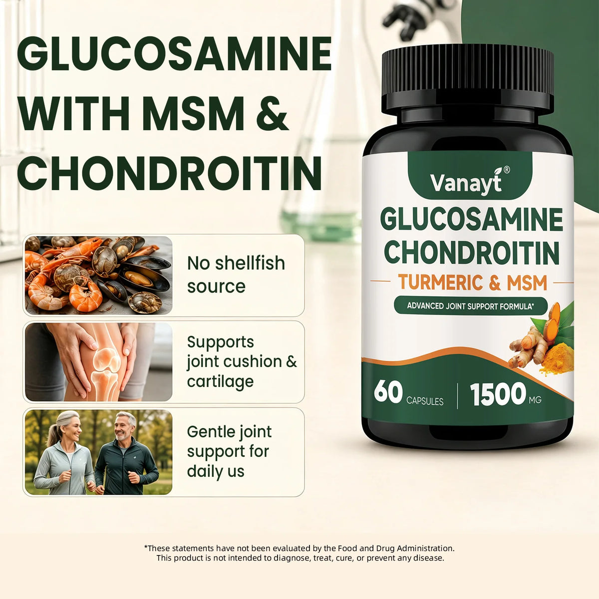 Vanayt Glucosamine Chondroitin Turmeric MSM Capsules Joint Support