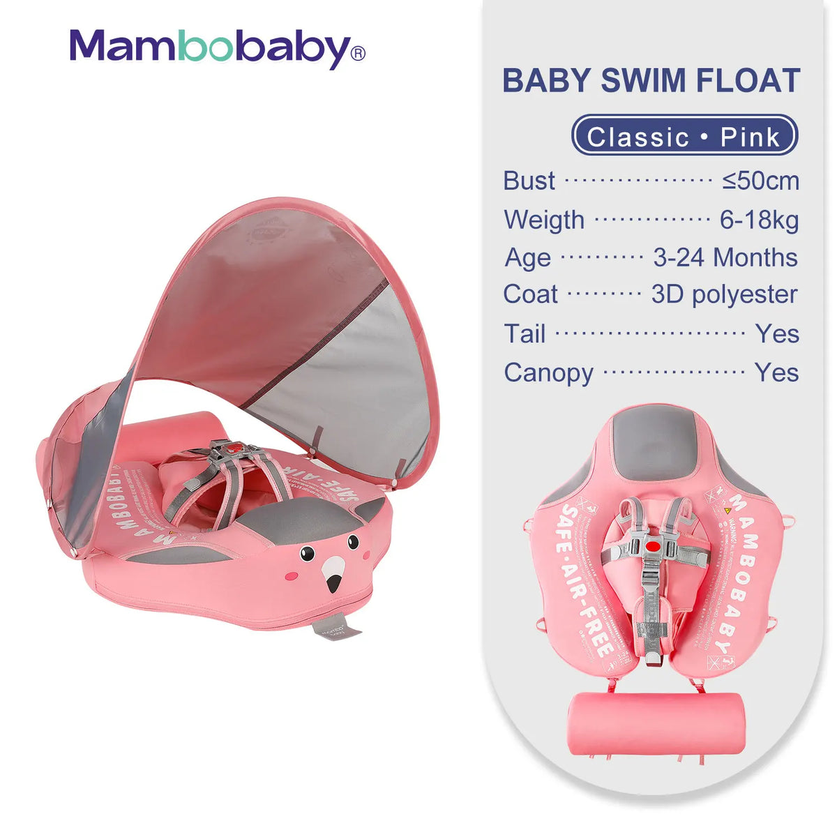 Mambobaby Baby Float With Sunshade Canopy And Crotch Strap