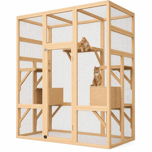 HiMiss Outdoor Wooden Cat Enclosure With Waterproof Roof