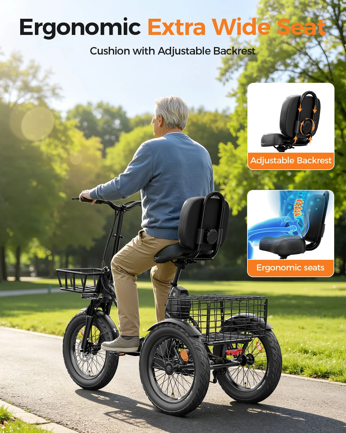 Adult Folding Electric Tricycle With 1200W Motor And Fat Tires