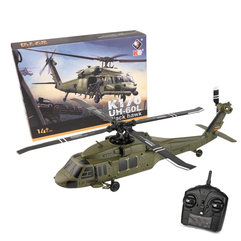 UH-60L Brushless RC Helicopter 4 Channels Remote Control Helicopters with Gyroscope and LED Light Durable Airplane Toy Wltoys K170