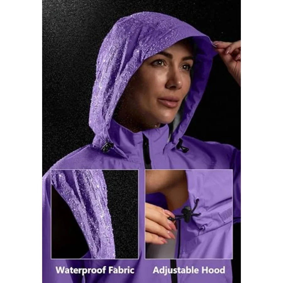 Women's Waterproof Cycling Rain Jacket Windproof Packable Hood