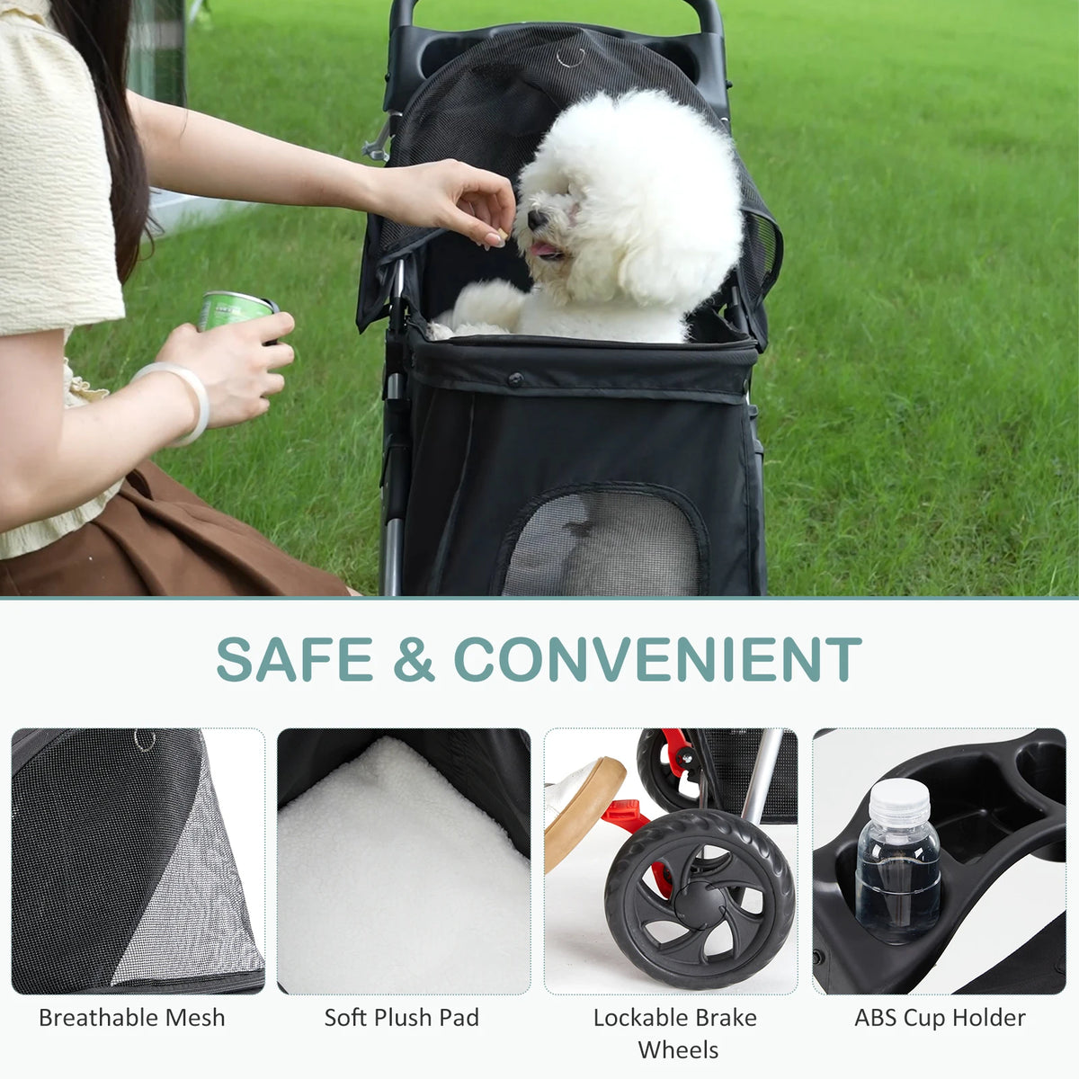 Foldable Pet Stroller For Small Dogs And Cats With Basket