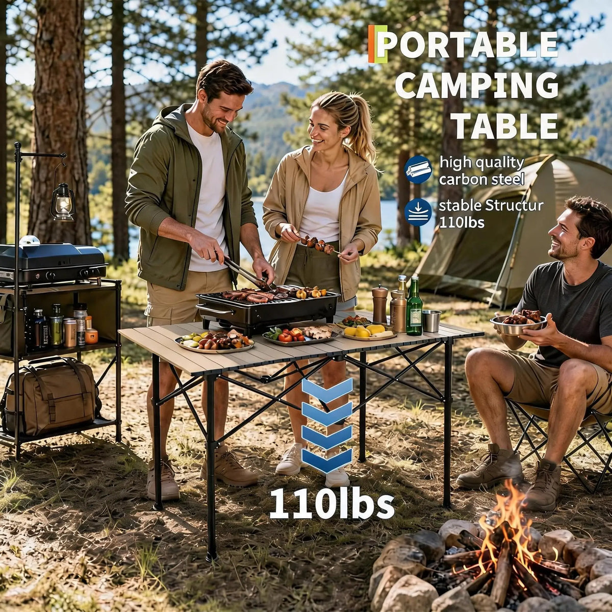 HiMISS Portable Folding Aluminum Camping Table With Carry Bag