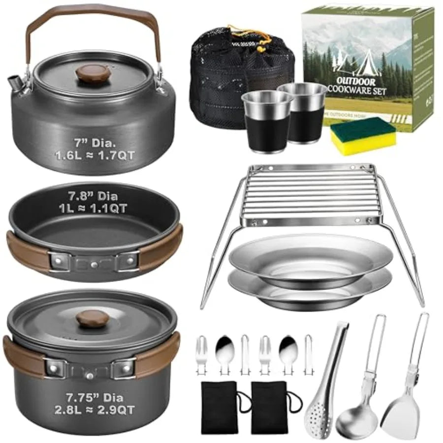 Stainless Steel Camping Cookware Mess Kit For Outdoor Backpacking