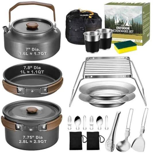Stainless Steel Camping Cookware Mess Kit For Outdoor Backpacking