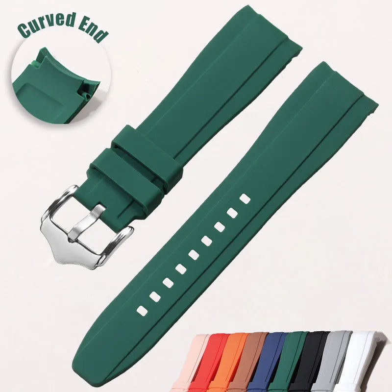 Curved End Silicone Watch Band Waterproof Replacement Wrist Strap